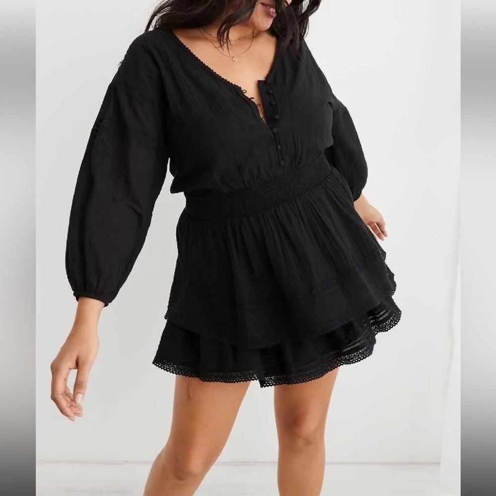 AERIE ROCK 'N' RUFFLE MINI DRESS, size M black
